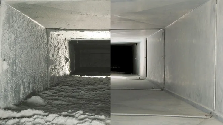 Nettoyage de conduits de ventilation avant et après